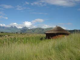 Rondavel with Cathedral Peak in the distance